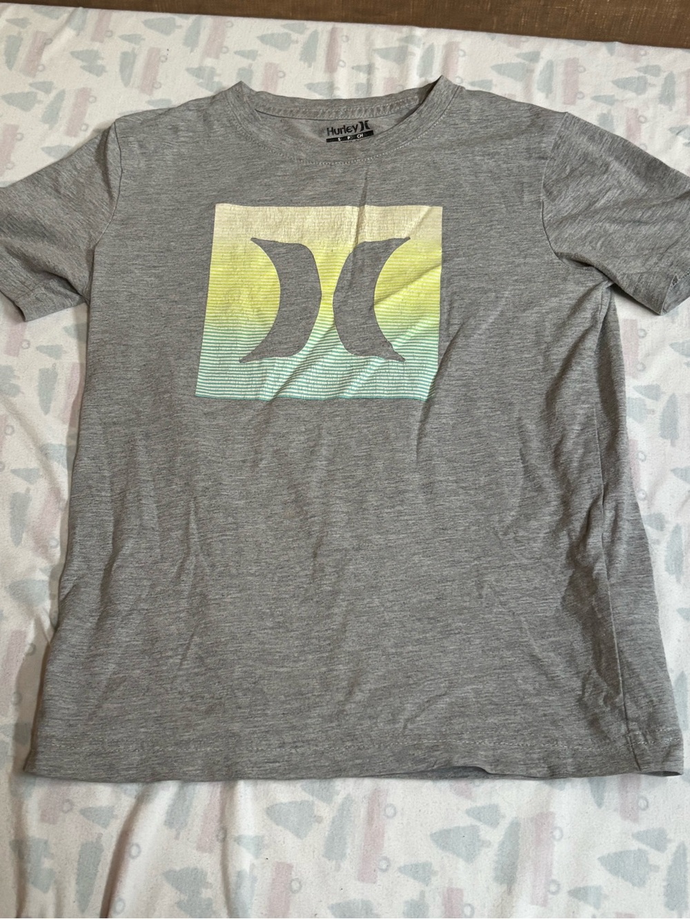 Hurley Gray Short-Sleeve Tee with Yellow & Green Graphic